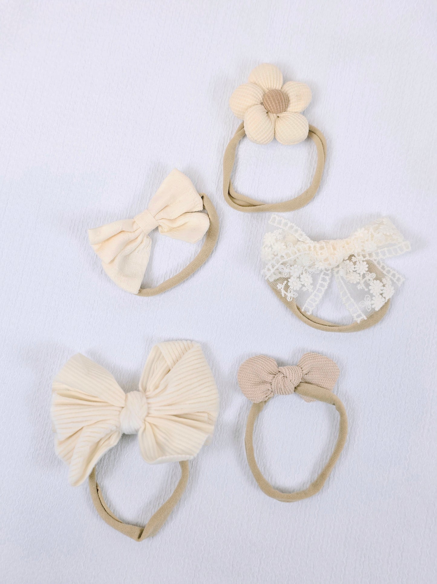 Floral Nylon Headband Set Beige 5 pc.