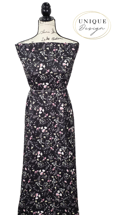 *Unique Design* Ribbed Knit Cotton Feel Victorian Floral Black