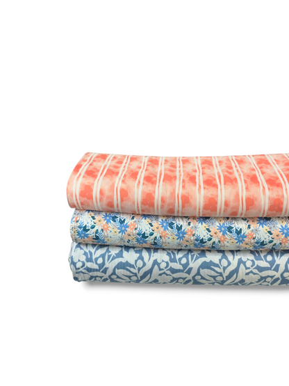 * Unique Design * Ribbed Knit Cotton Feel Abstract Floral Sky Blue