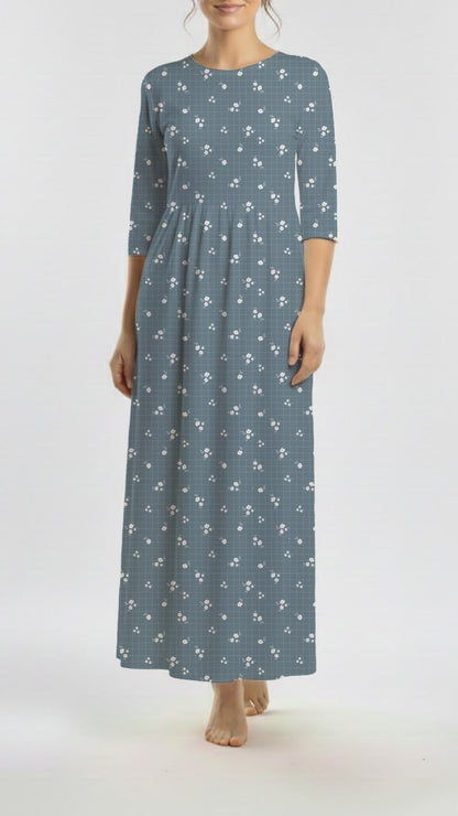 * Unique Design * Crinkled Crepe Blooming Grid Denim