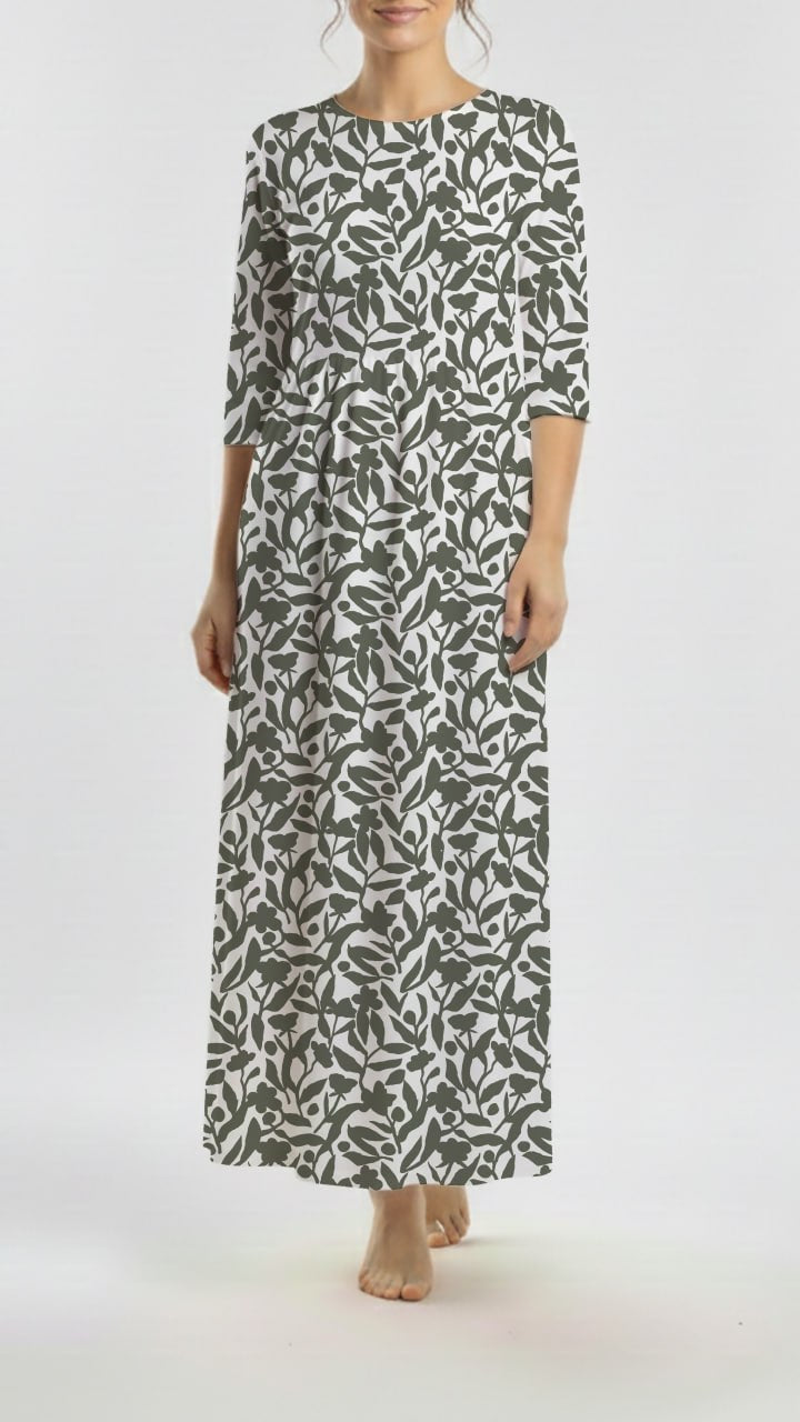 *Unique Design* Swiss Dot Knit Abstract Floral Olive