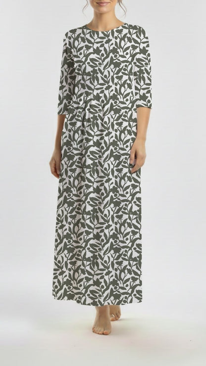 *Unique Design* Swiss Dot Knit Abstract Floral Olive