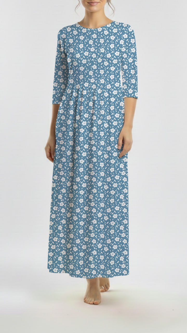 * Unique Design * Ribbed Knit Cotton Feel White Flower Field Blue