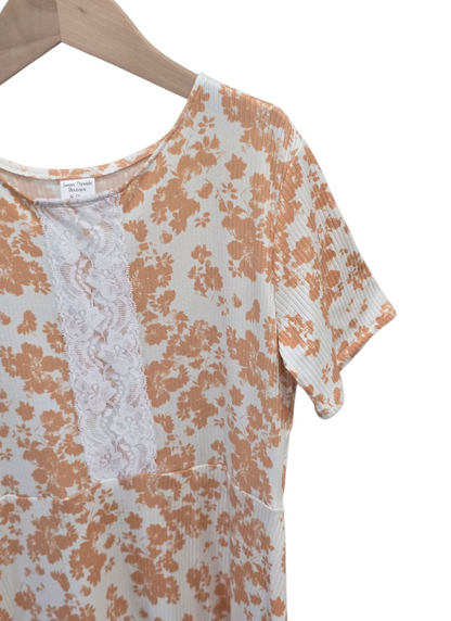 8-9 Yr Brushed Ribbed Knit Garden Floral Dress