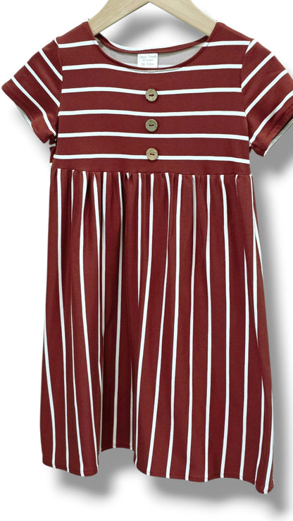 18-24 Mo. Single Brushed Poly Terracotta Striped Dress
