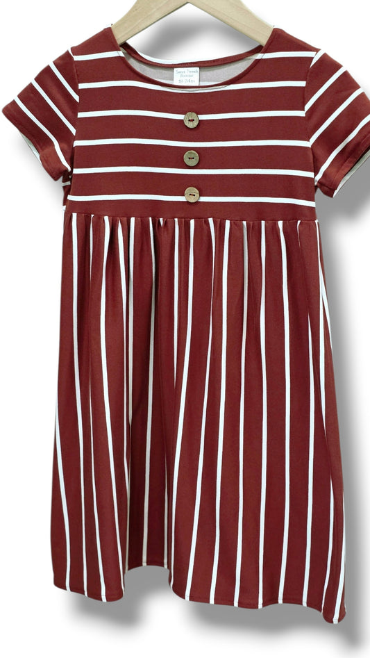 18-24 Mo. Single Brushed Poly Terracotta Striped Dress