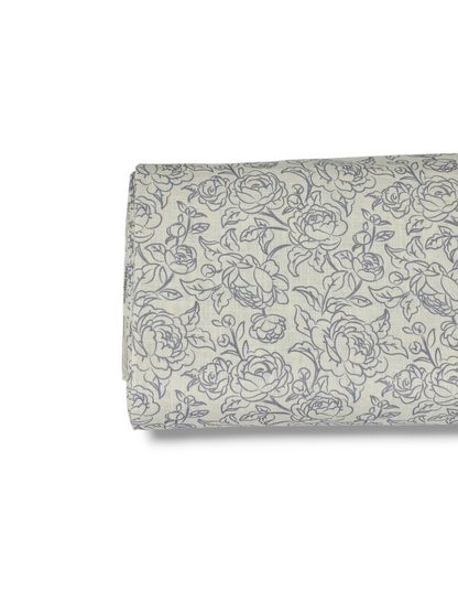 * Unique Design * Linen Whispering Blooms White & Blue