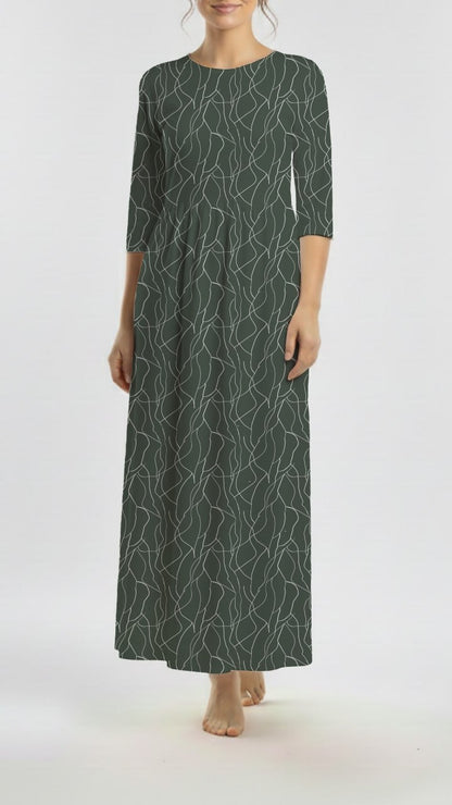 * Unique Design * Ribbed Knit Cotton Feel Geometric Sketch Pine Green