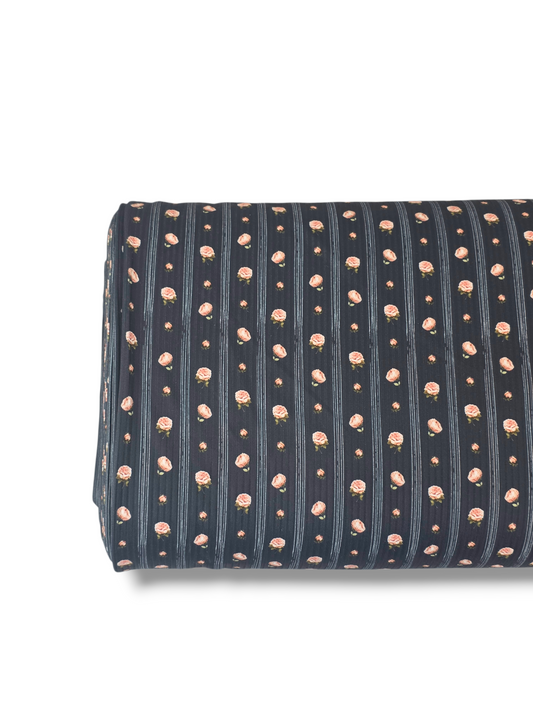 * Unique Design * Willow Ribbed Knit  Antique Rose Stripe Black