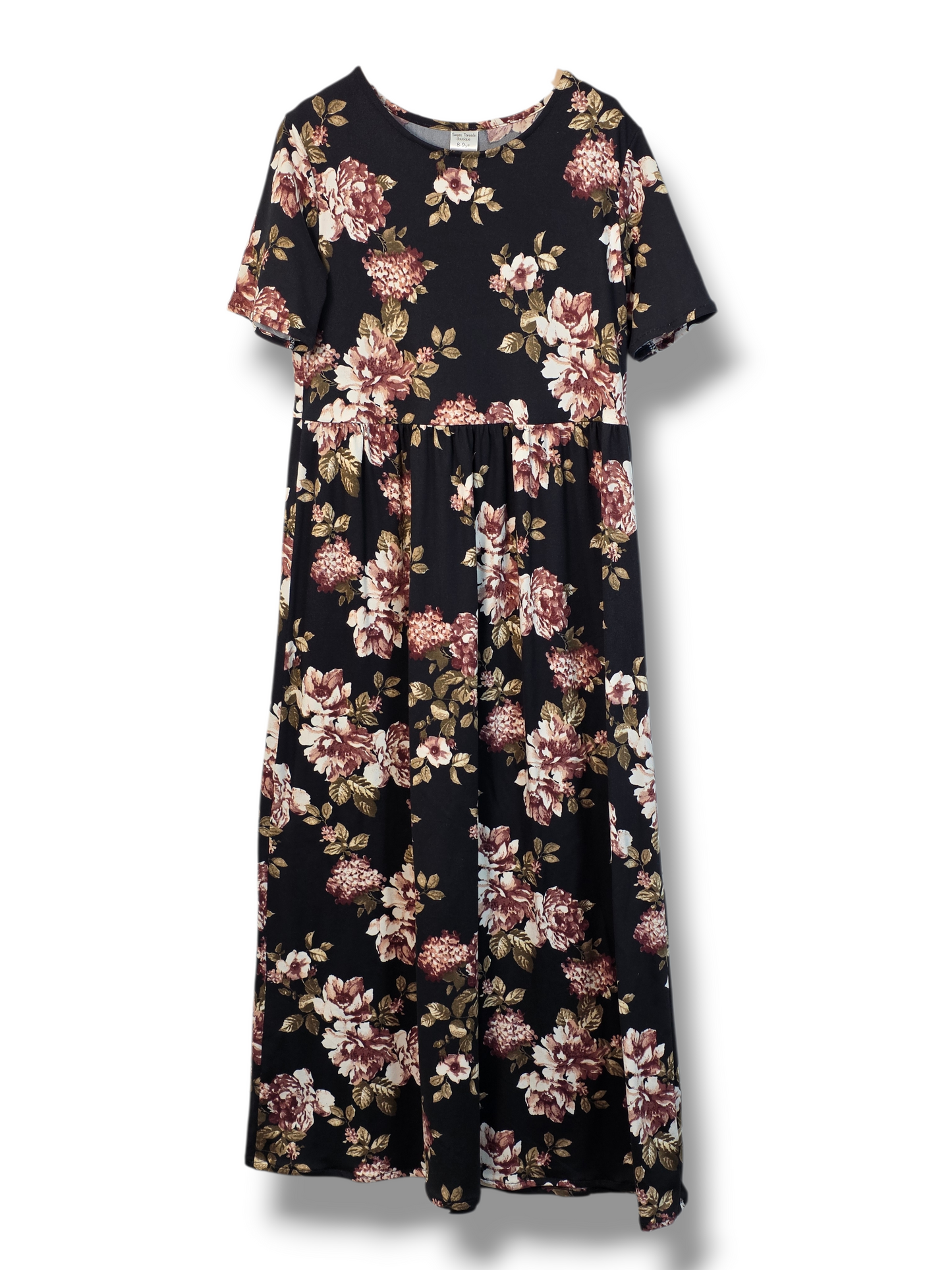 8-9 Yr Dress Brushed Poly Burgundy Floral Midnight