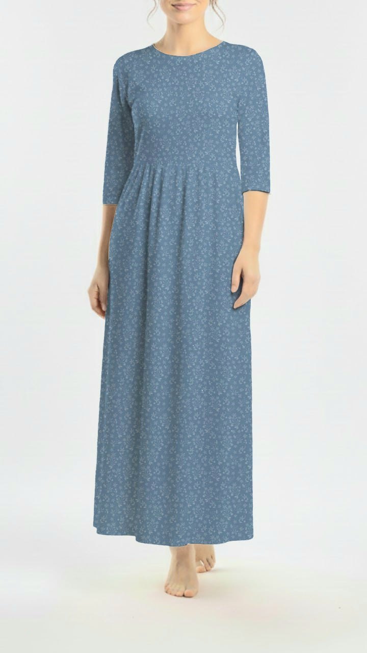 * Unique Design * Ribbed Knit Cotton Feel Light Botanicals Blue