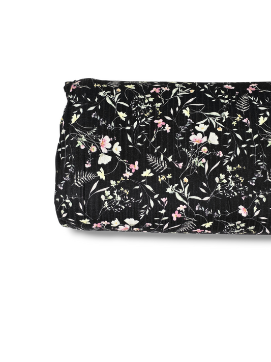 *Unique Design* Ribbed Knit Cotton Feel Victorian Floral Black