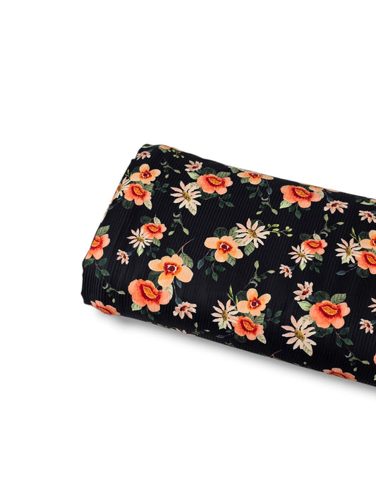*Unique Design* Willow Ribbed Knit Midnight Peach Floral