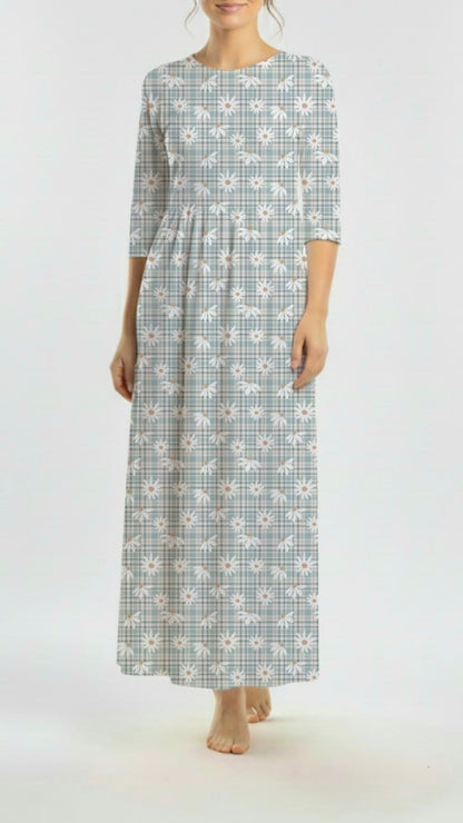 * Unique Design * Willow Ribbed Knit Daisy Plaid Blue