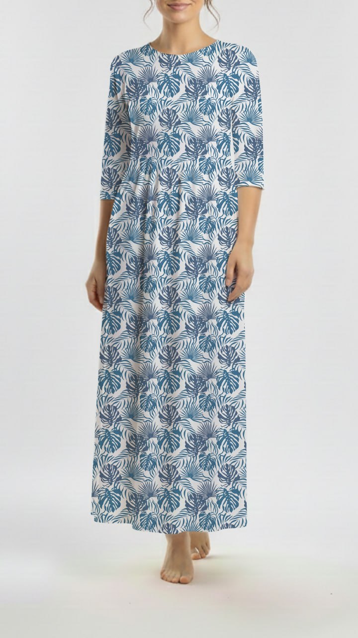*Unique Design* Tricot Knit Island Palms Seaside Blue