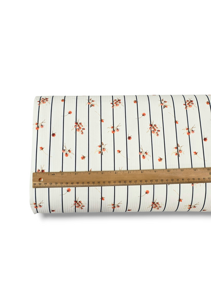 *Unique Design* Willow Ribbed Knit Simple Floral Stripe White