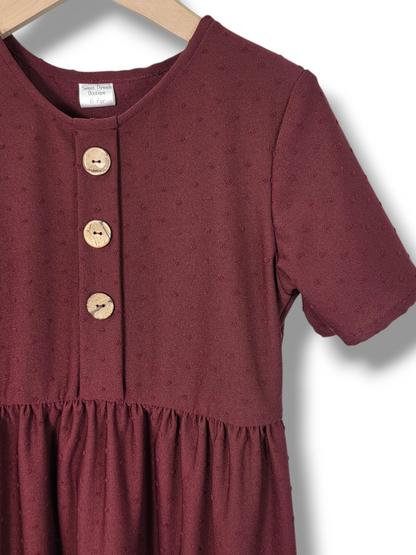 6-7 Yr Dress Swiss Dot Knit Burgundy