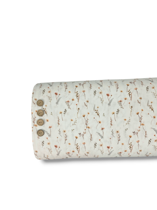 *Unique Design* Cotton Muslin Ivory Wildflowers White