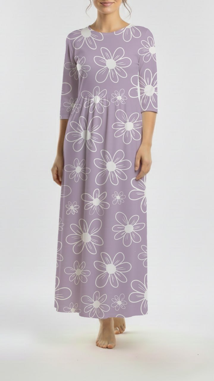 *Unique Design* Willow Ribbed Knit White Retro Daisy Lavender