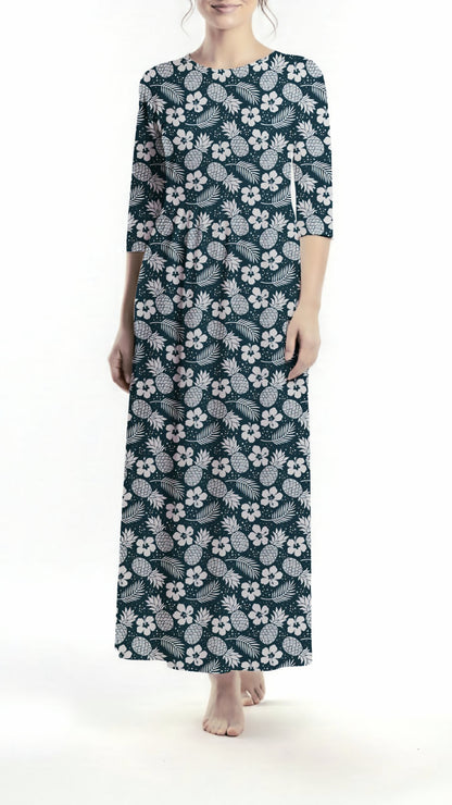 *Unique Design* Willow Ribbed Knit Hibiscus Garden Navy