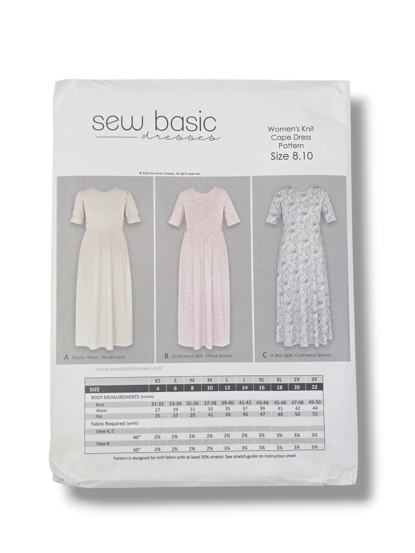 Women's Knit Dress Pattern Sizes 8-10