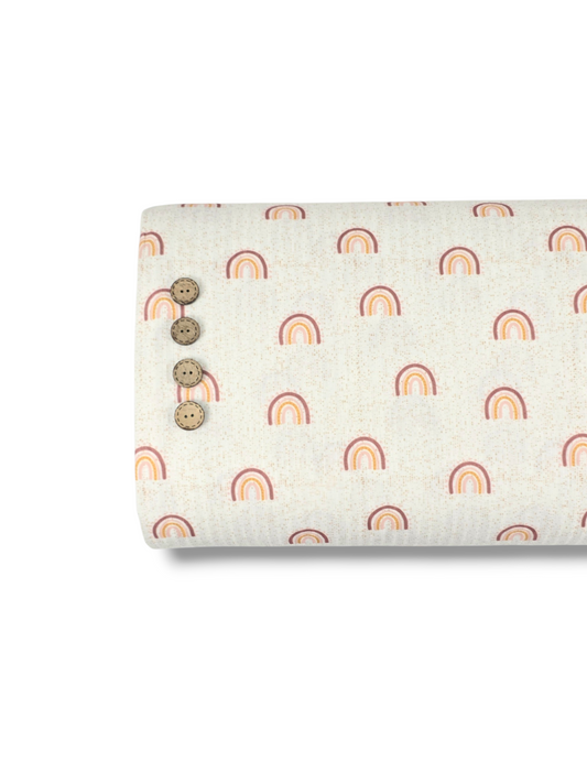 *Unique Design* Ribbed Knit Cotton Feel Rainbow Bliss White