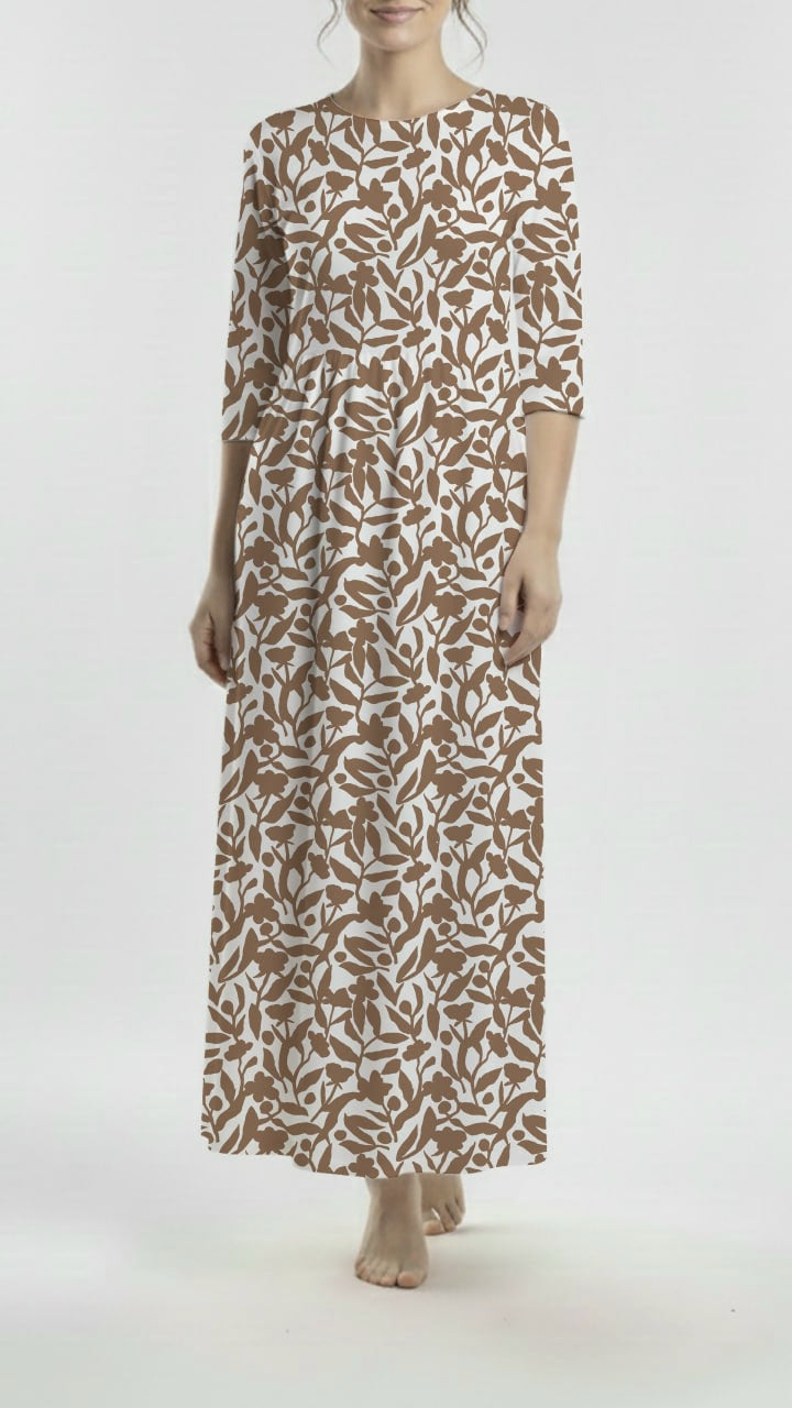 * Unique Design * Ribbed Knit Cotton Feel Abstract Floral Tan