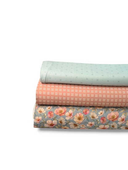 *Unique Design* Swiss Dot Knit Timeless Pink Blossoms Steel Blue