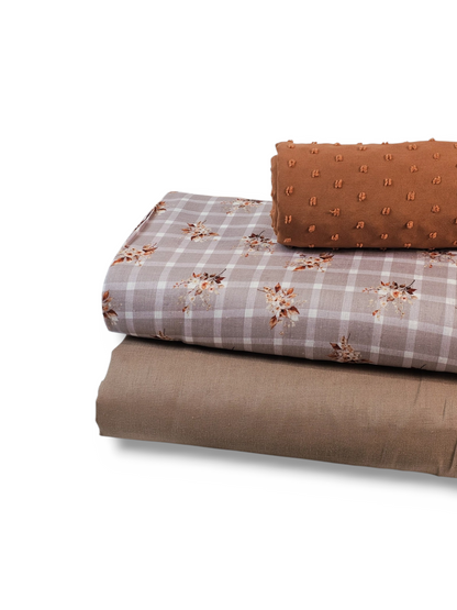 *Unique Design* Linen Floral Gingham Taupe