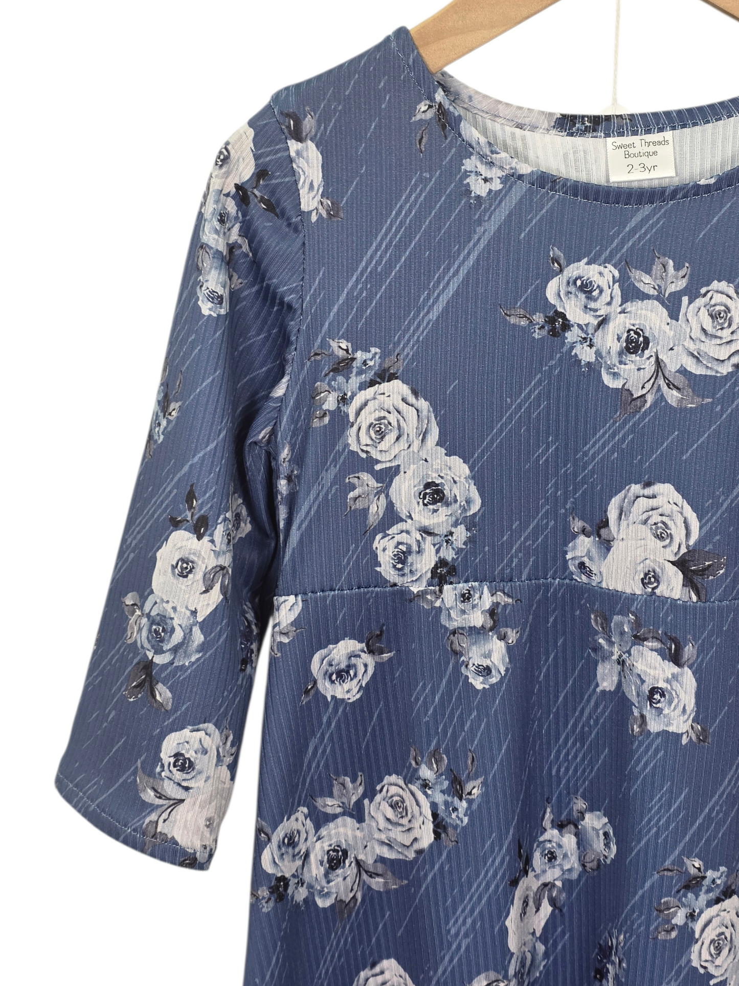 2-3 Yr Dress Mini Poly Ribbed Knit Vintage Bloom Blue