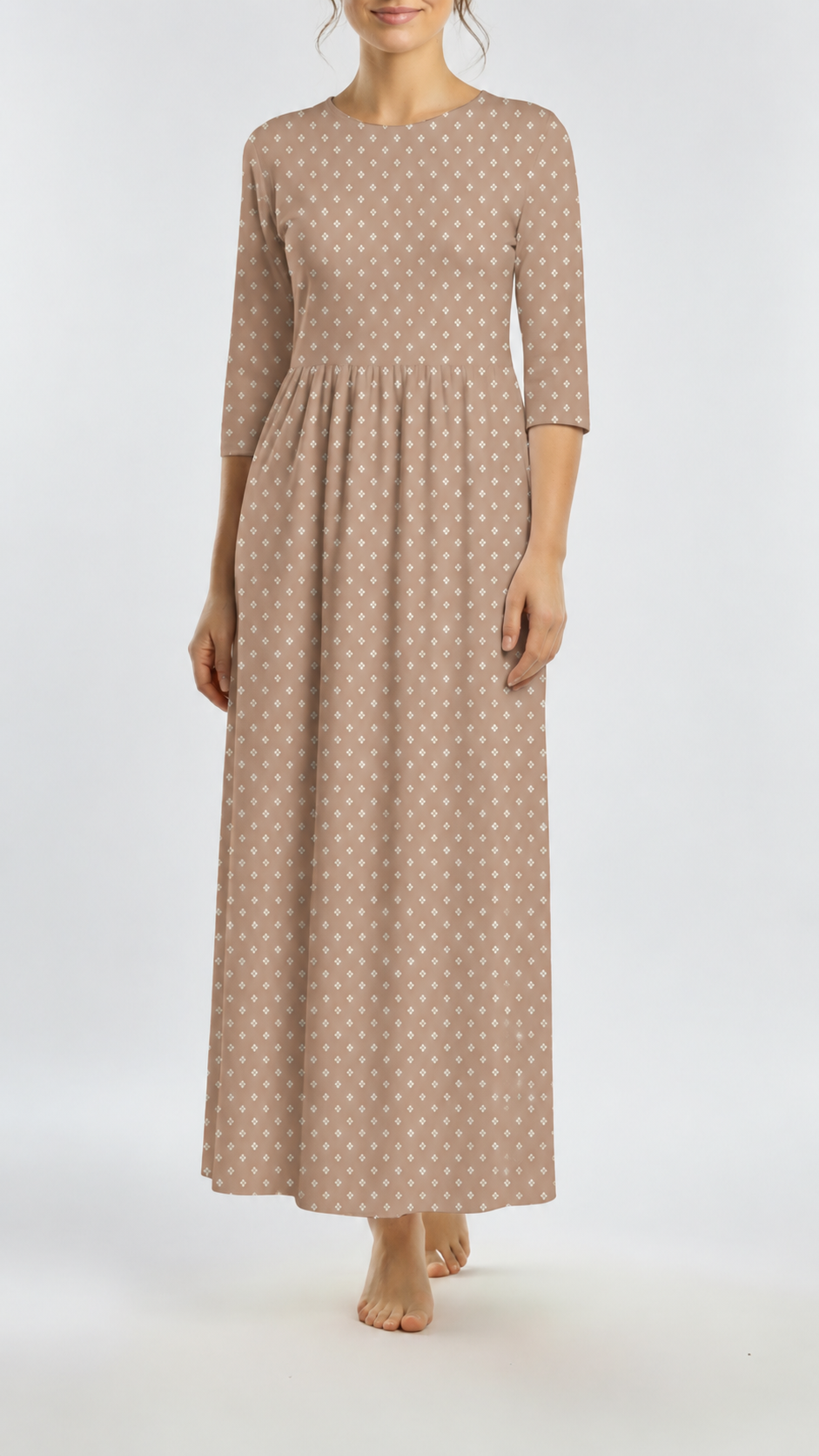 Poly Crepe Ditsy Diamonds Tan