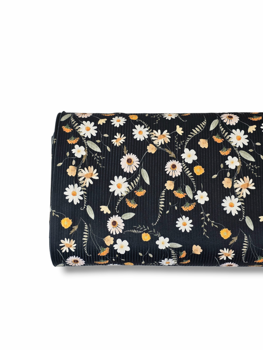 *Unique Design* Willow Ribbed Knit Yellow Wildflower Field Black