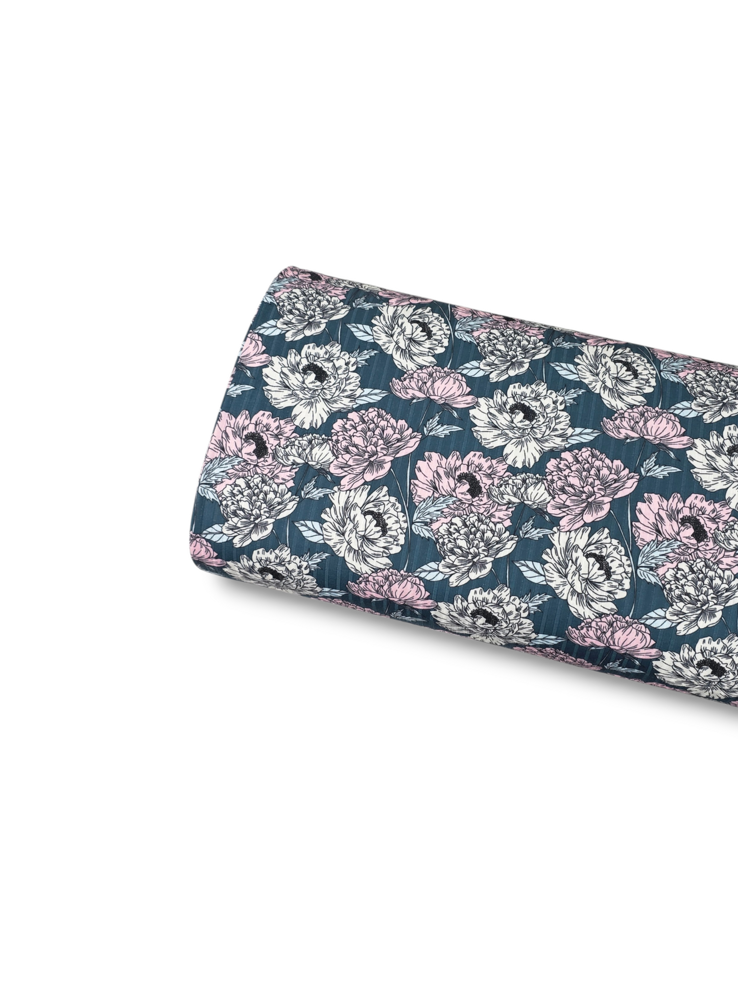 *Unique Design* Ribbed Knit Cotton Feel Heirloom Peonies Dark Blue