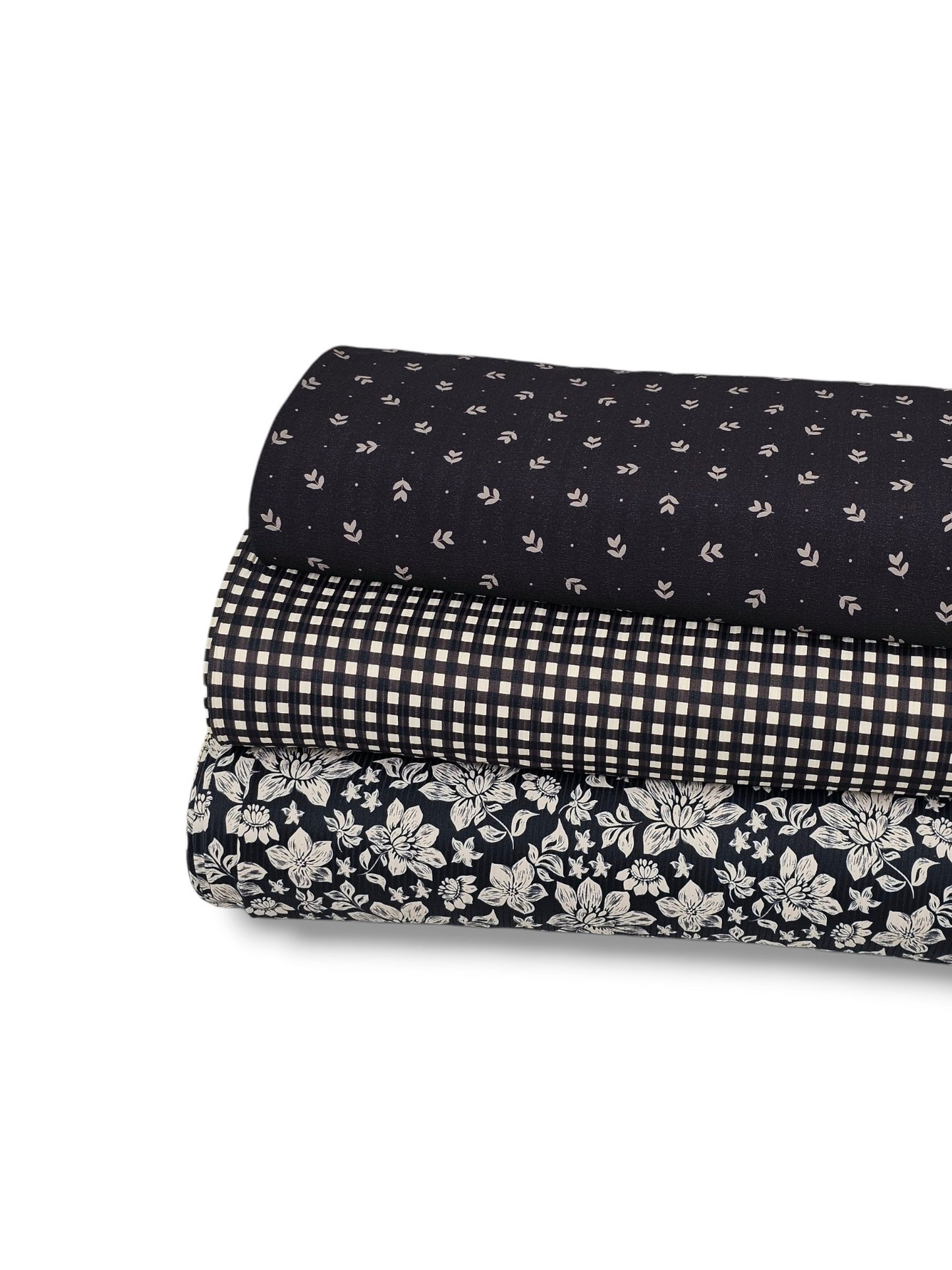 * Unique Design * Crinkled Crepe Moonlit Sprigs Black