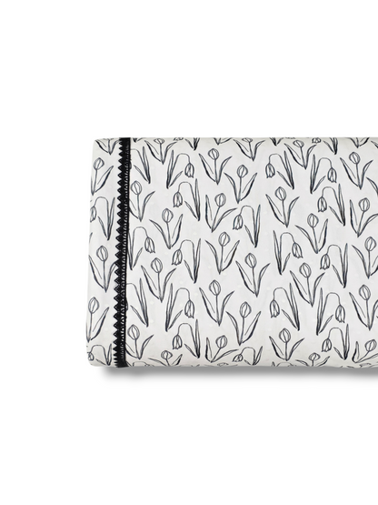 * Unique Design * Swiss Dot Knit Springtime Tulips White