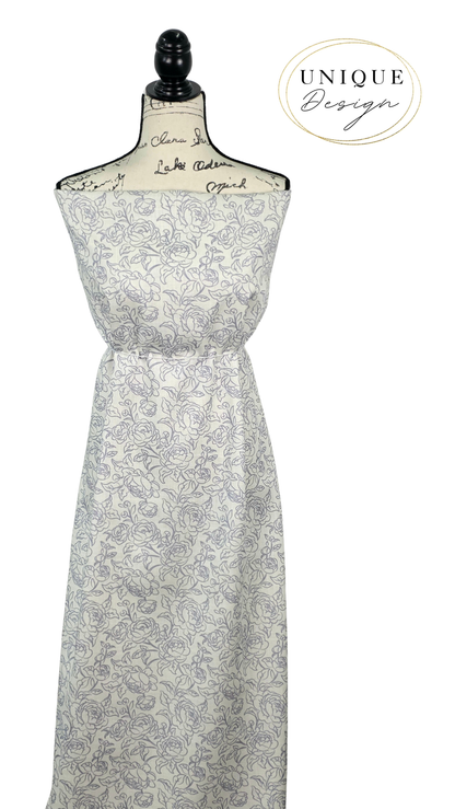 * Unique Design * Linen Whispering Blooms White & Blue