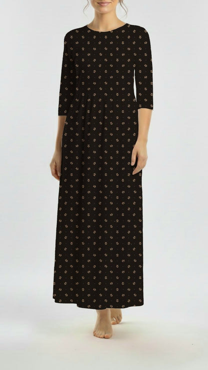 * Unique Design * Willow Ribbed Knit Moonlit Sprigs Black