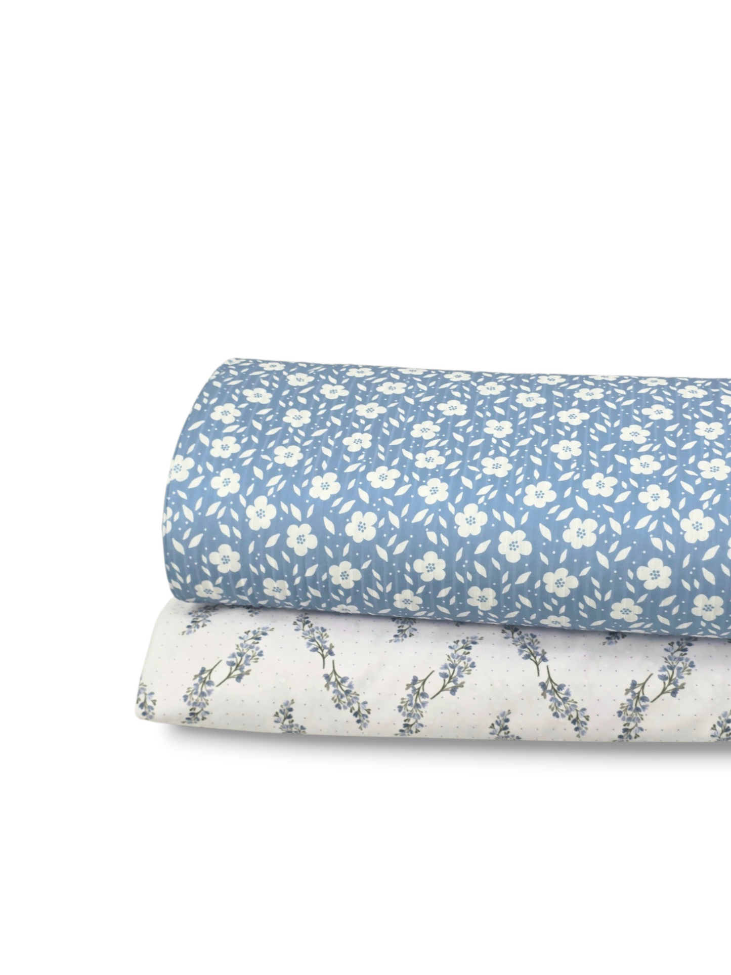 * Unique Design * Ribbed Knit Cotton Feel White Flower Field Blue