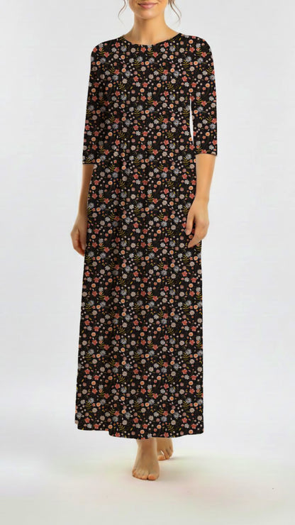 * Unique Design * Crinkled Crepe Autumn Gold Blooms Black