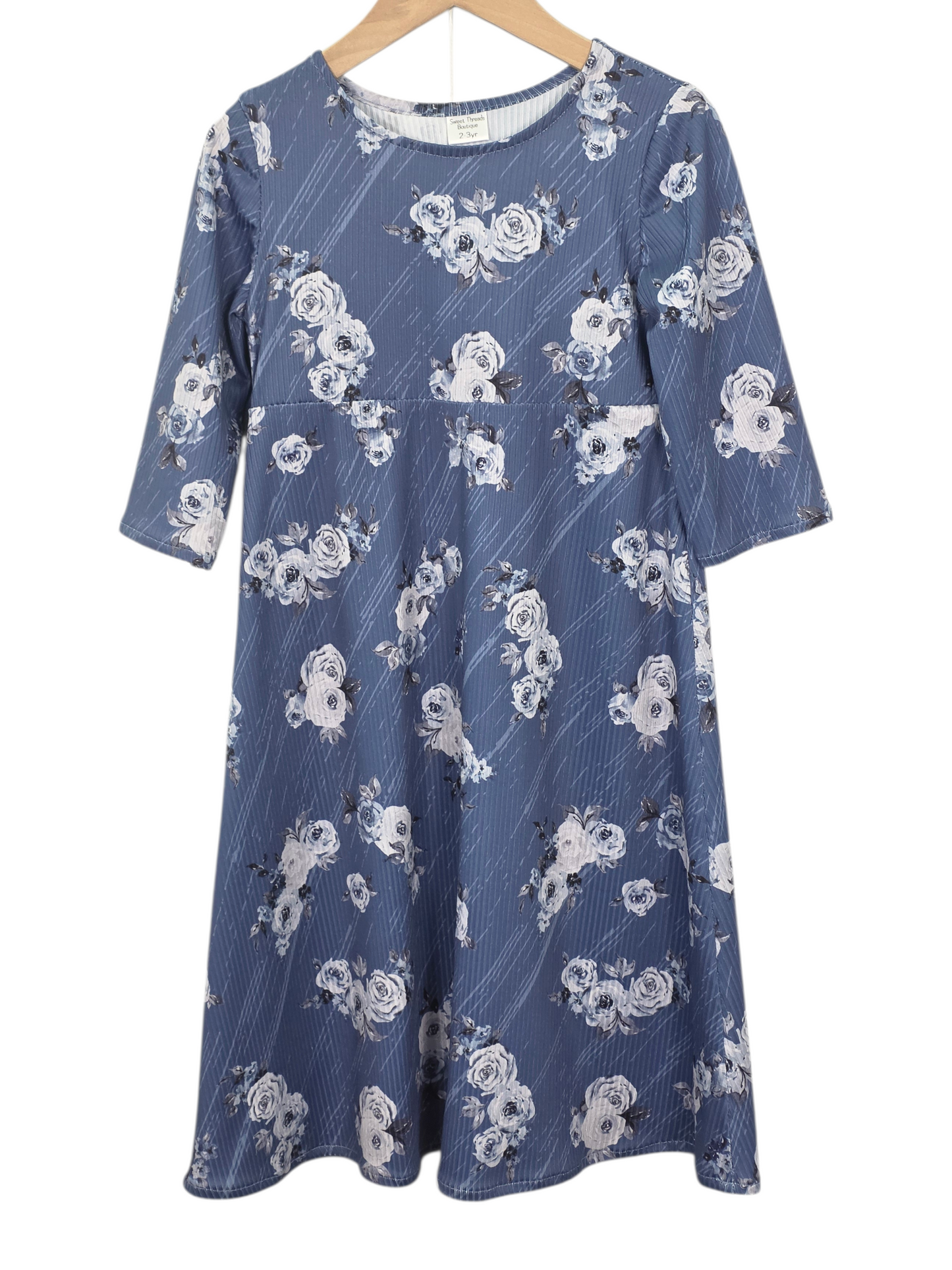 2-3 Yr Dress Mini Poly Ribbed Knit Vintage Bloom Blue