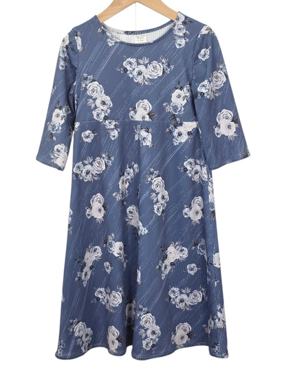 2-3 Yr Dress Mini Poly Ribbed Knit Vintage Bloom Blue