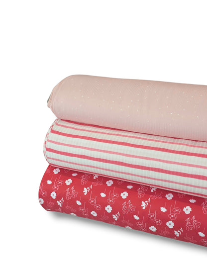 *Unique Design* Ribbed Knit Cotton Feel Seaside Stripe Coral