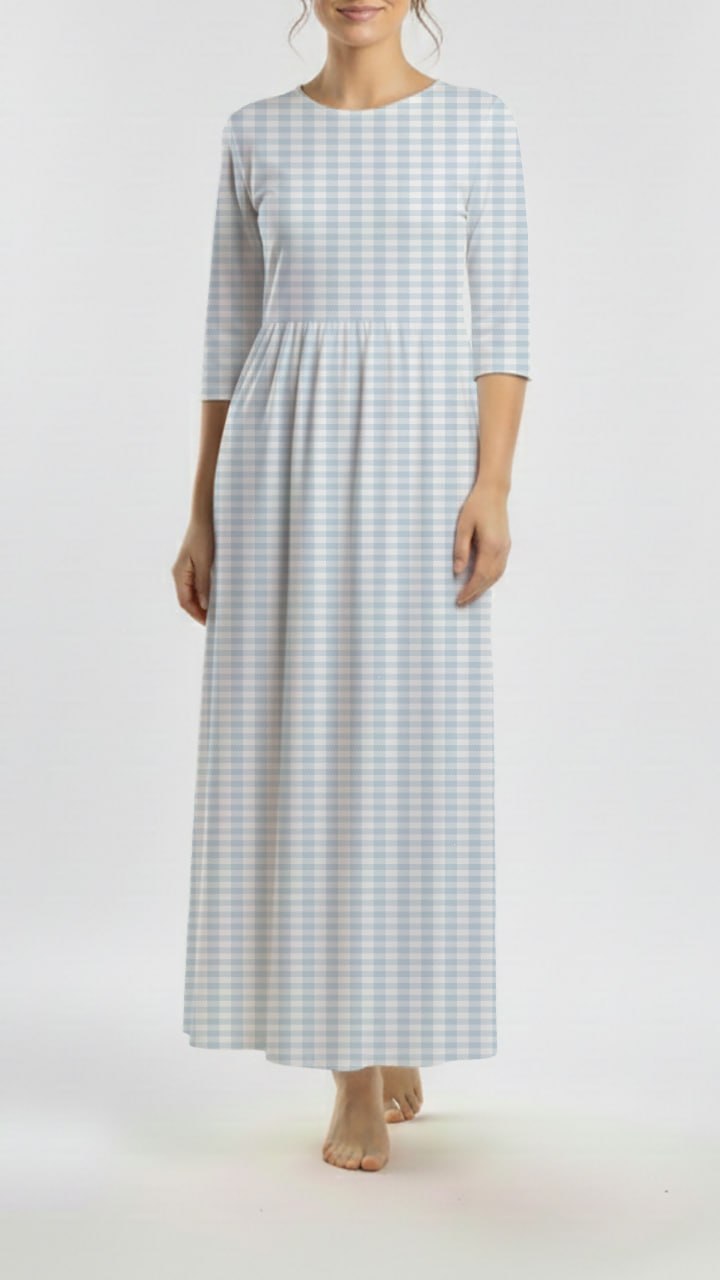 *Unique Design* Willow Ribbed Knit Dusty Blue Gingham