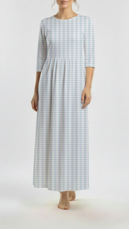 *Unique Design* Willow Ribbed Knit Dusty Blue Gingham
