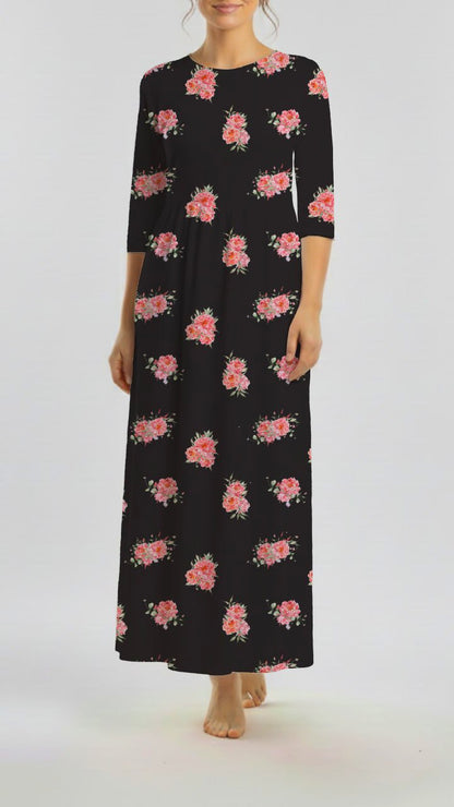 *Unique Design* Tricot Knit Pink Peony Black