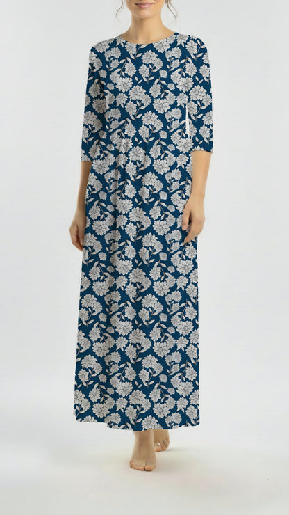 *Unique Design* Tricot Knit Classic Indigo Garden