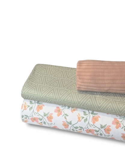 *Unique Design* Willow Ribbed Knit Peach Floral White