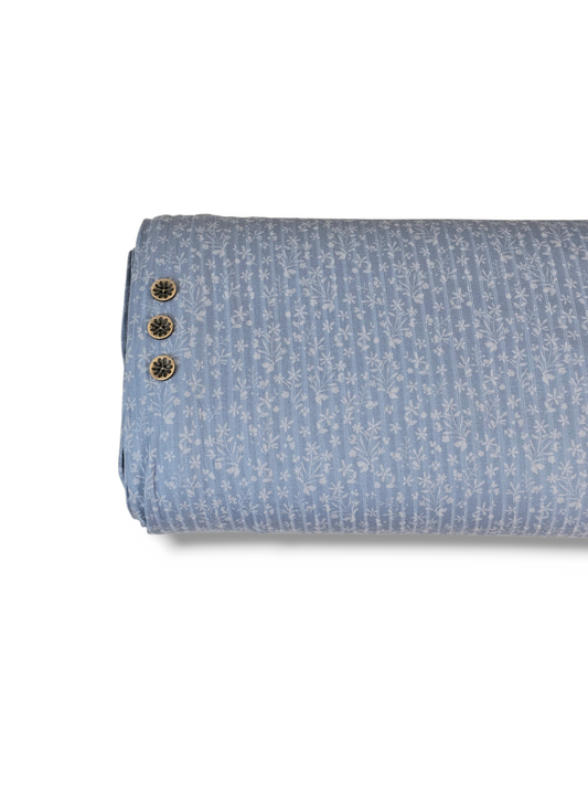 * Unique Design * Ribbed Knit Cotton Feel Light Botanicals Blue