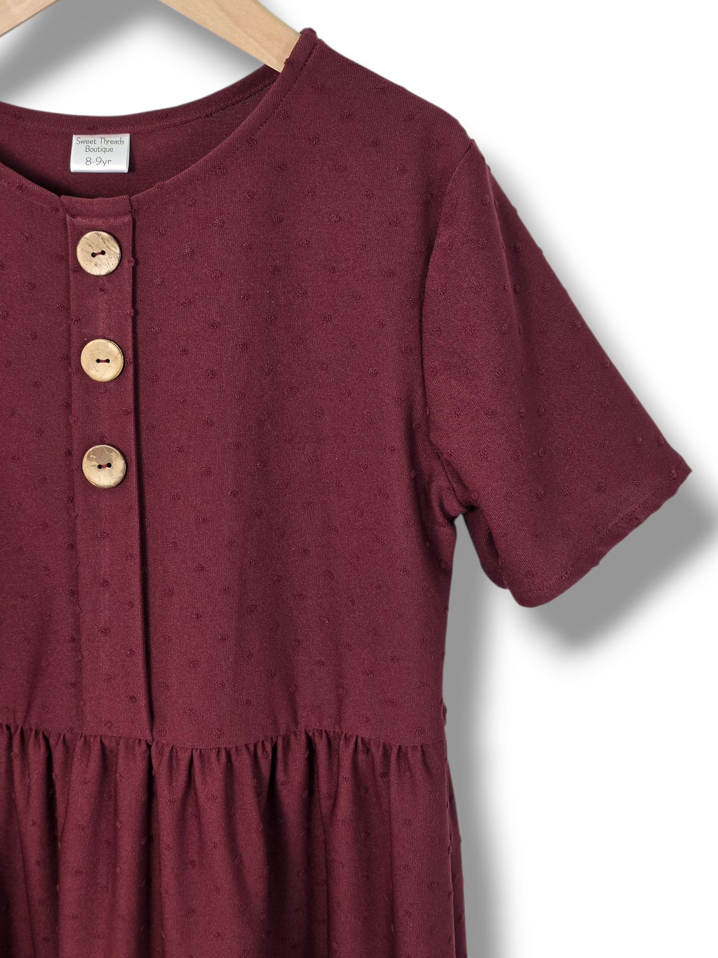 8-9 Yr Dress Swiss Dot Knit Burgundy