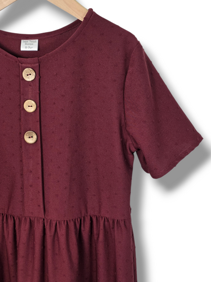 8-9 Yr Dress Swiss Dot Knit Burgundy